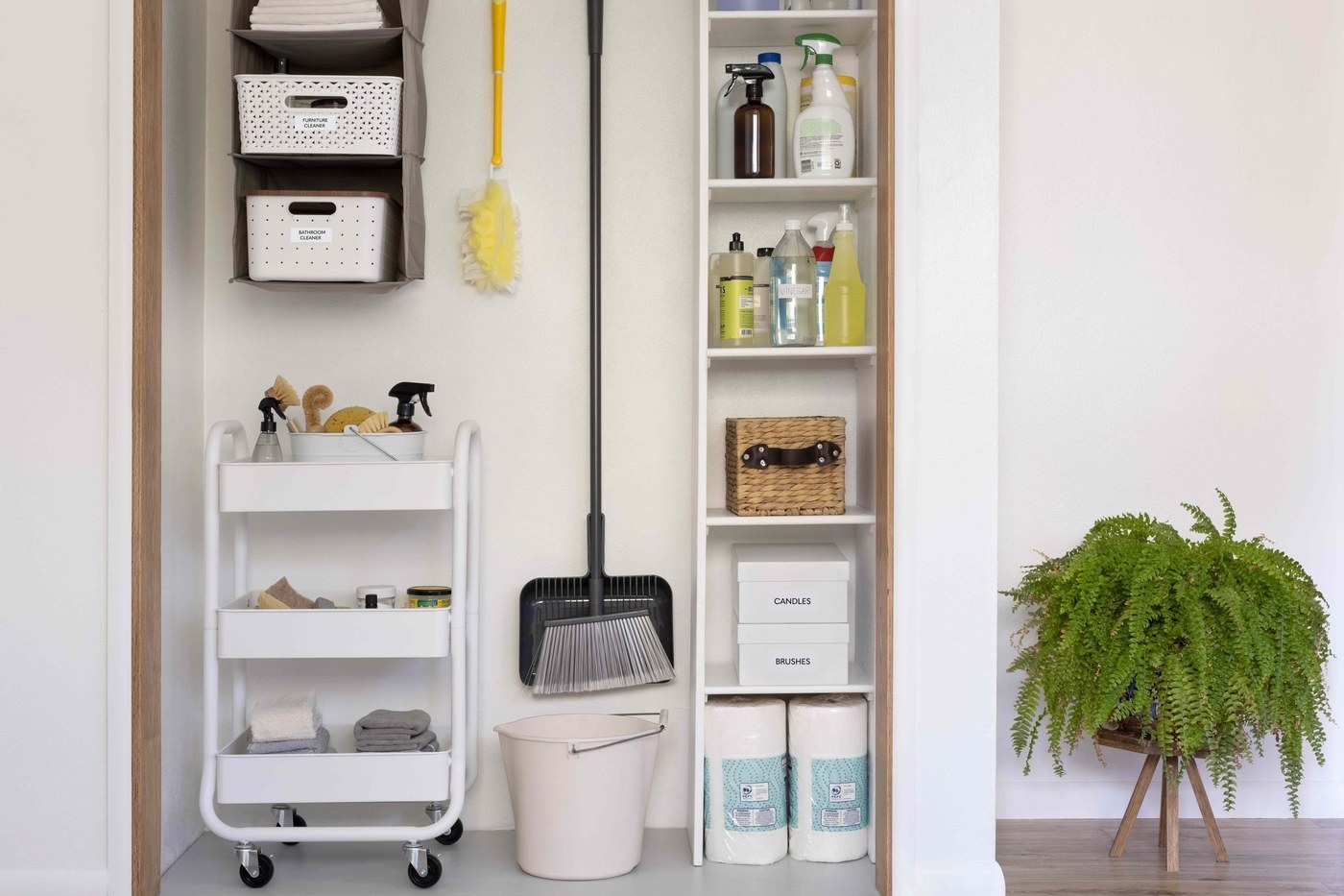 Organize a practical cleaning caddy: Organize supplies without sacrificing safe storage