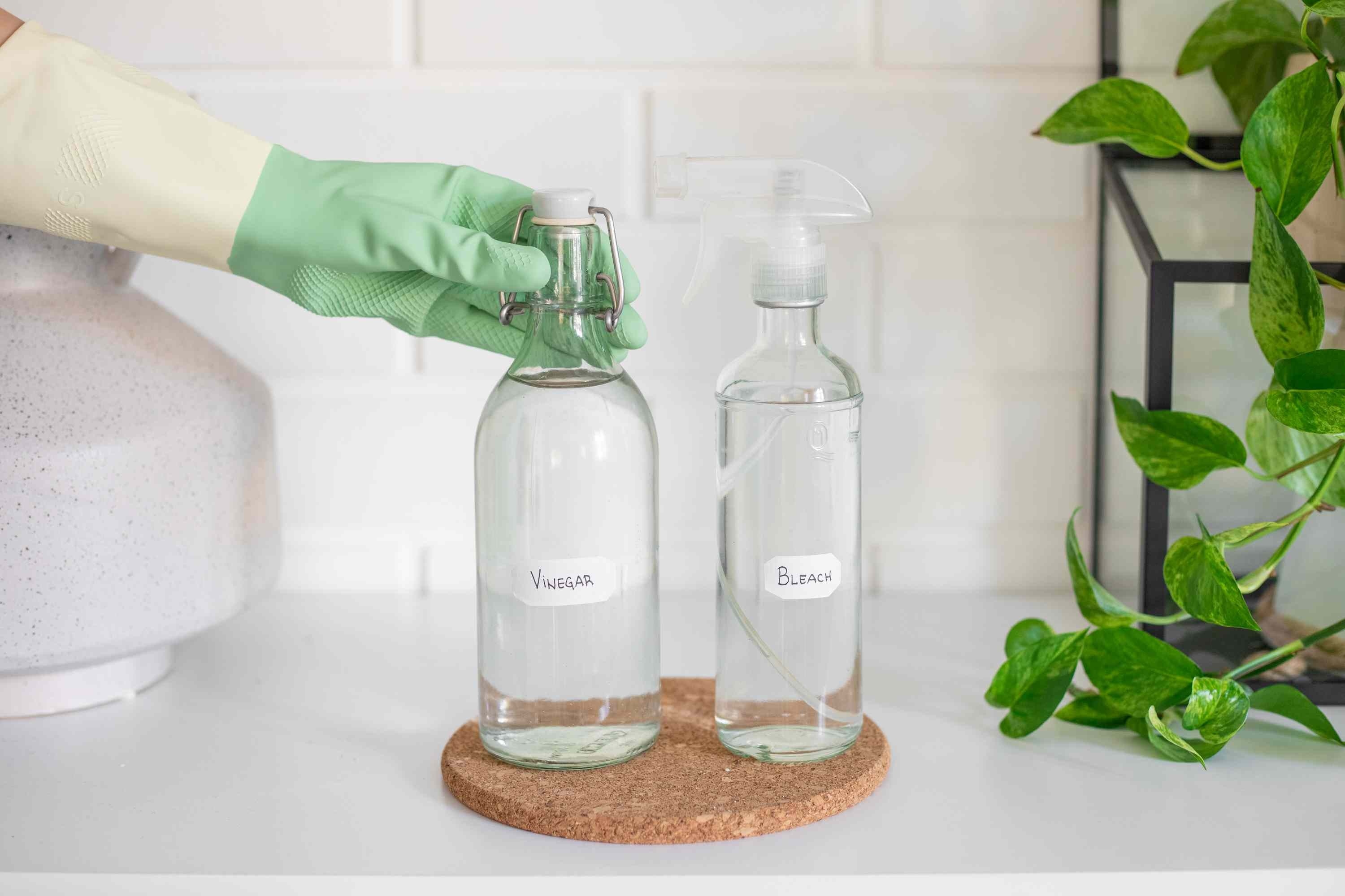 Keep incompatible cleaning products apart: Keep vinegar and chlorine bleach apart