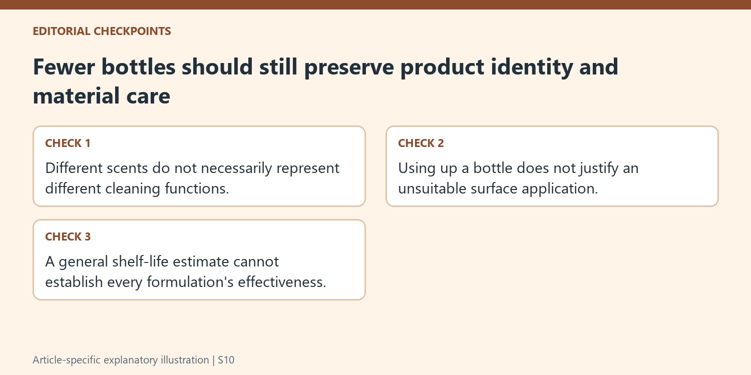 Fewer bottles should still preserve product identity and material care