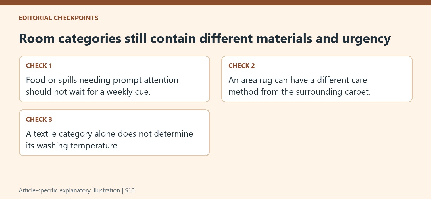 Room categories still contain different materials and urgency
