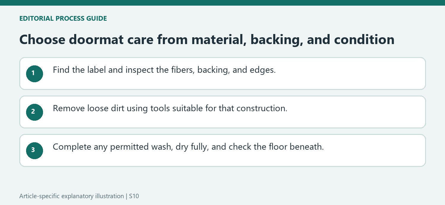 Choose doormat care from material, backing, and condition