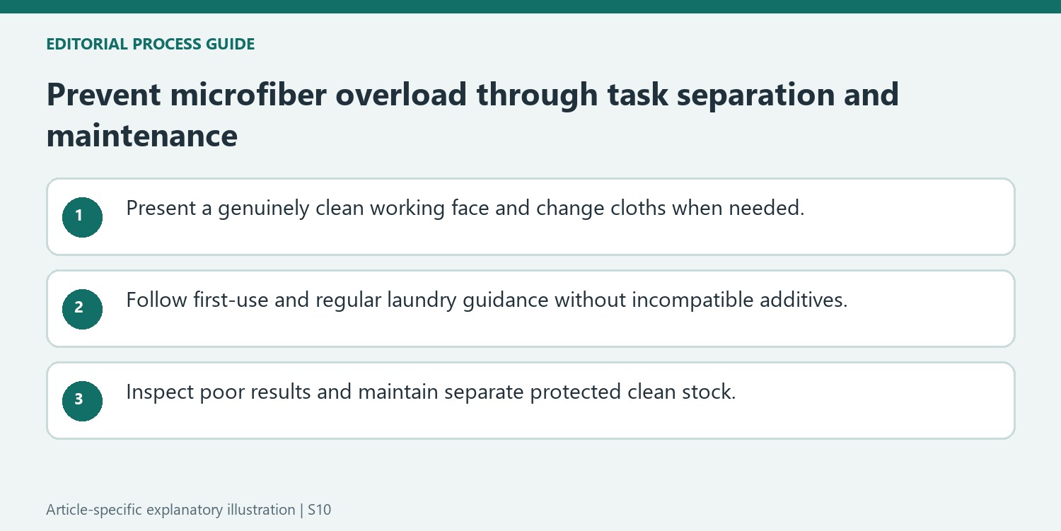 Prevent microfiber overload through task separation and maintenance