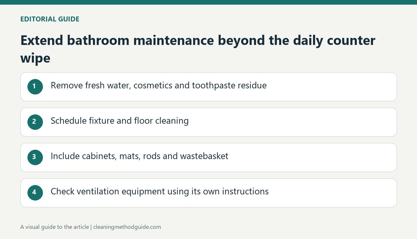 Build bathroom cleaning around daily water and residue