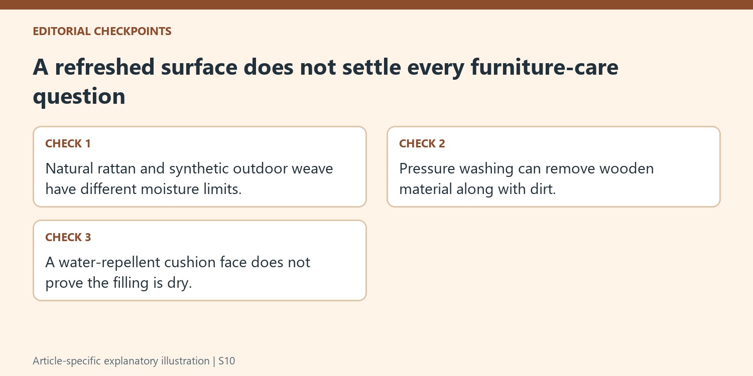 A refreshed surface does not settle every furniture-care question
