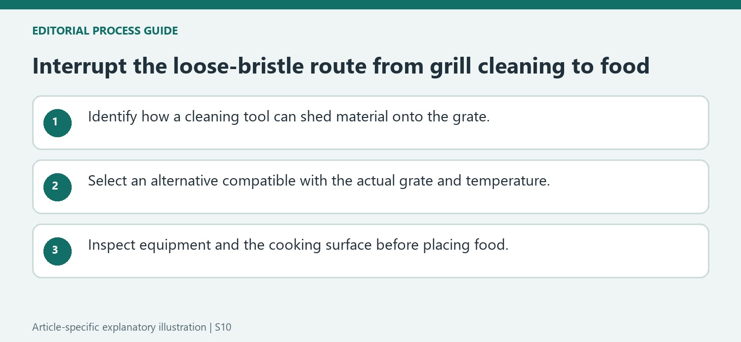 Interrupt the loose-bristle route from grill cleaning to food