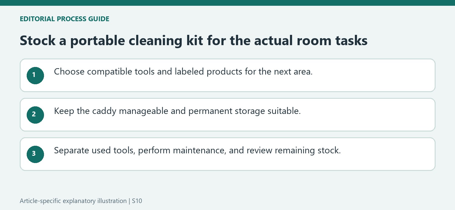 Stock a portable cleaning kit for the actual room tasks
