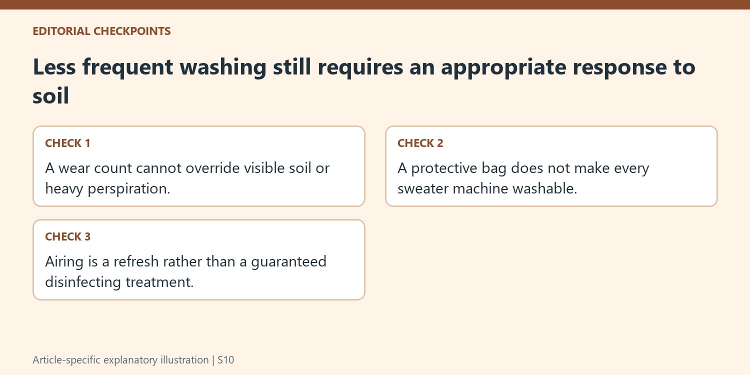 Less frequent washing still requires an appropriate response to soil