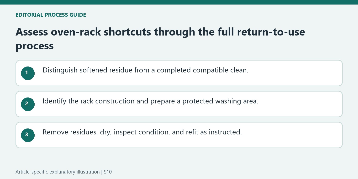 Assess oven-rack shortcuts through the full return-to-use process