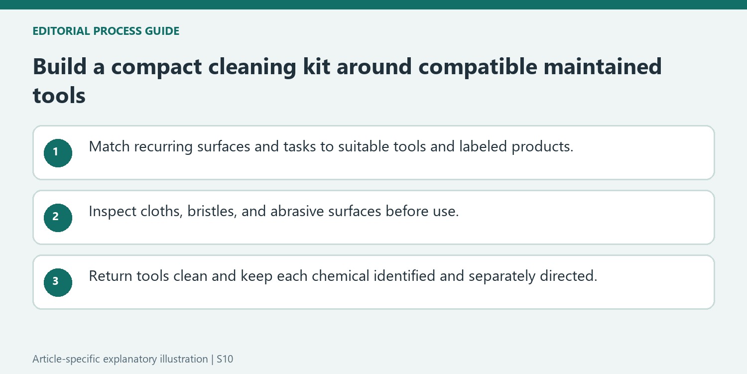 Build a compact cleaning kit around compatible maintained tools