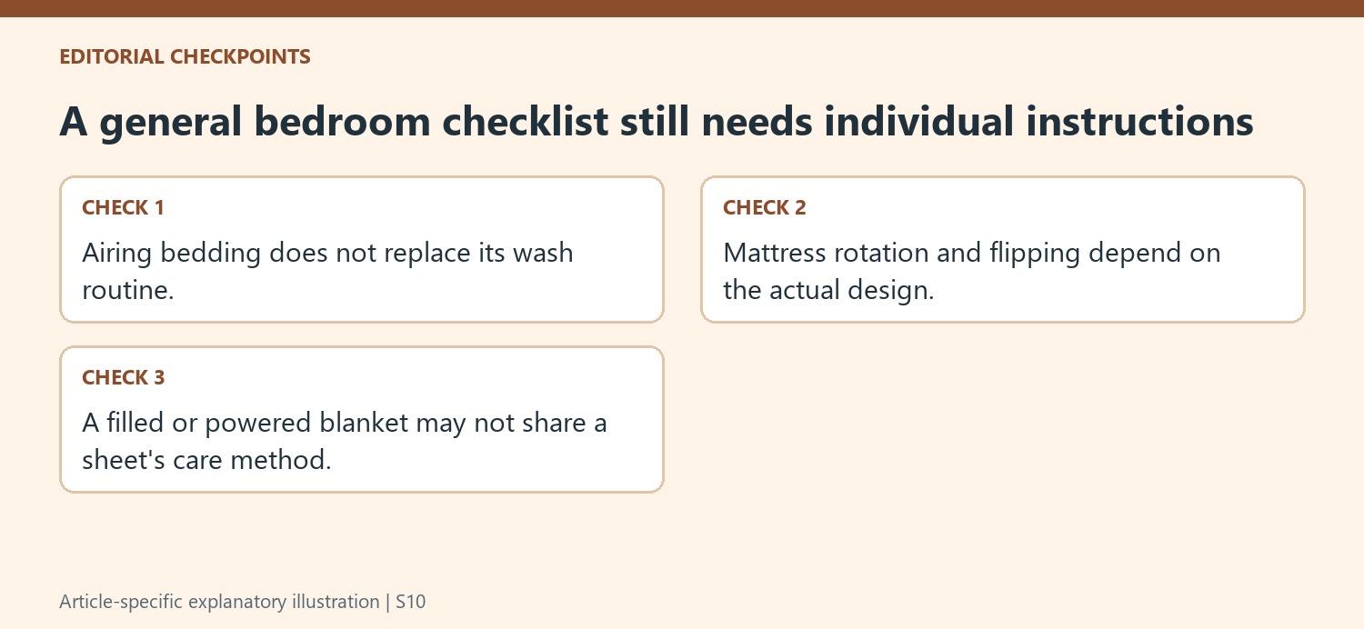 A general bedroom checklist still needs individual instructions