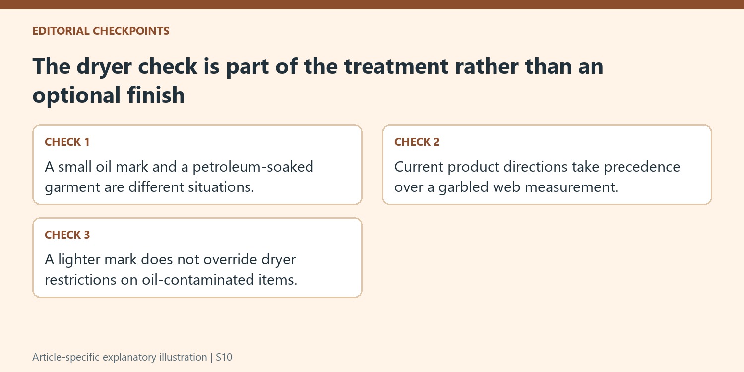 The dryer check is part of the treatment rather than an optional finish