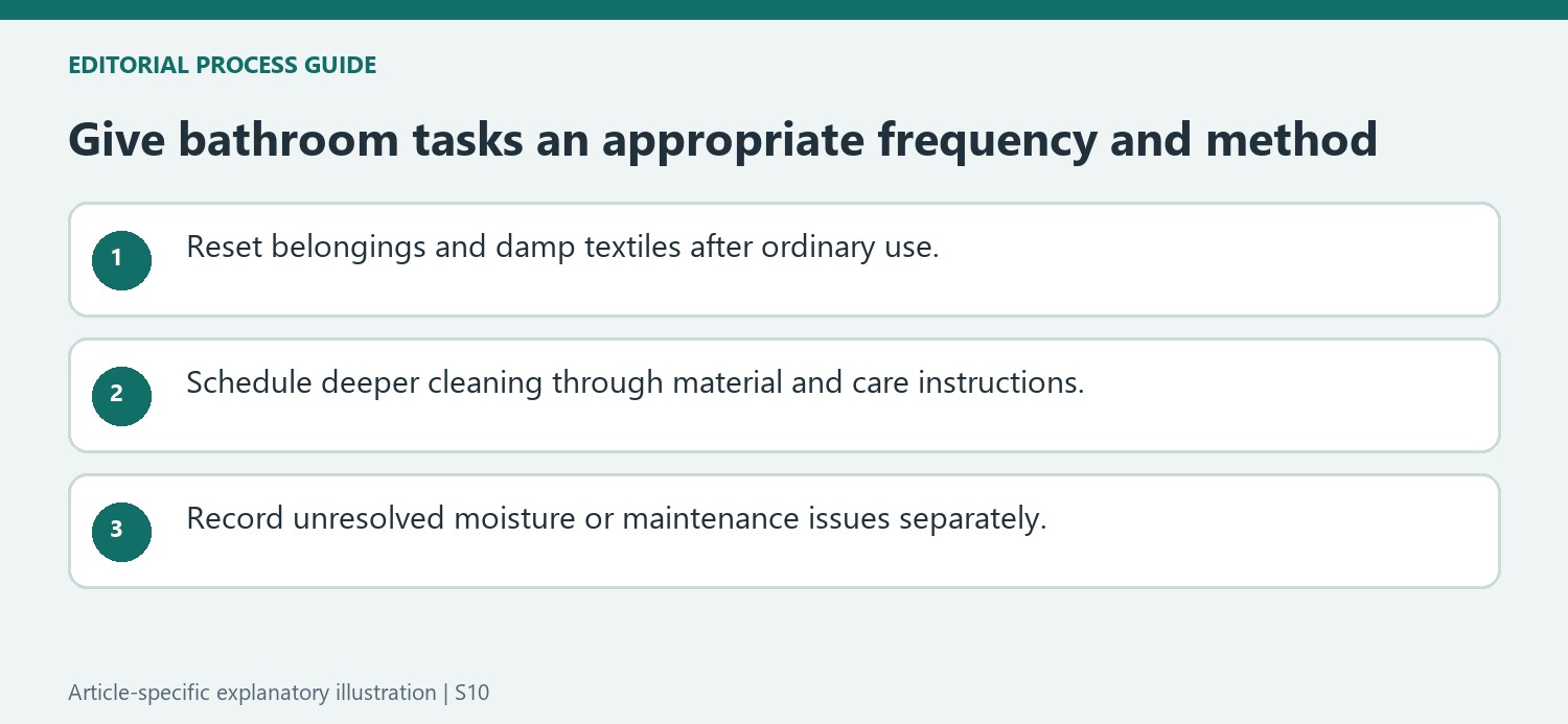 Give bathroom tasks an appropriate frequency and method
