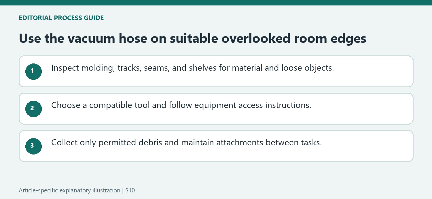 Use the vacuum hose on suitable overlooked room edges
