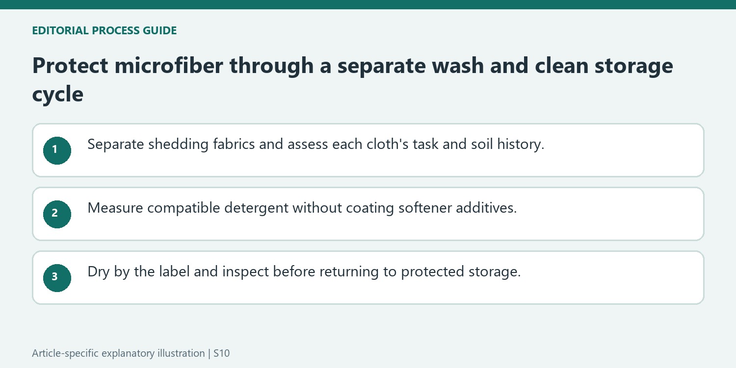 Protect microfiber through a separate wash and clean storage cycle