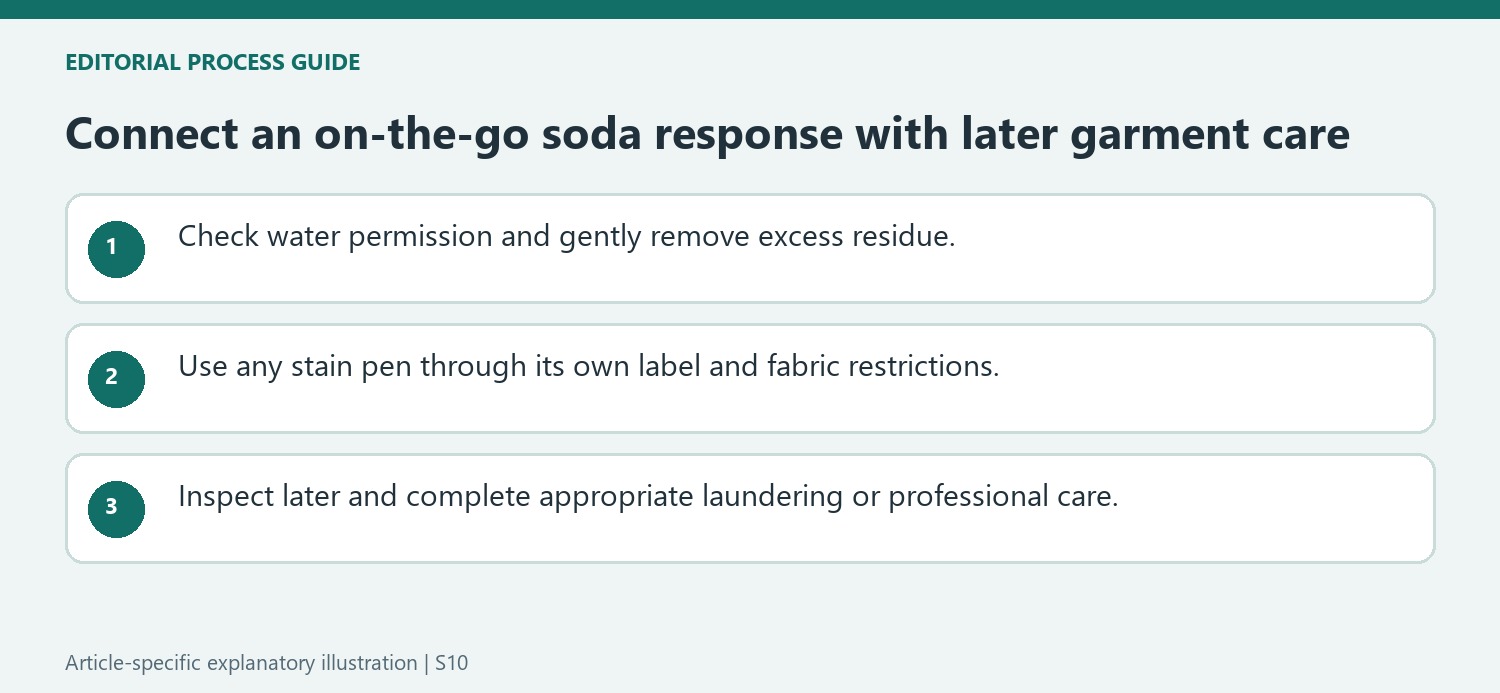 Connect an on-the-go soda response with later garment care