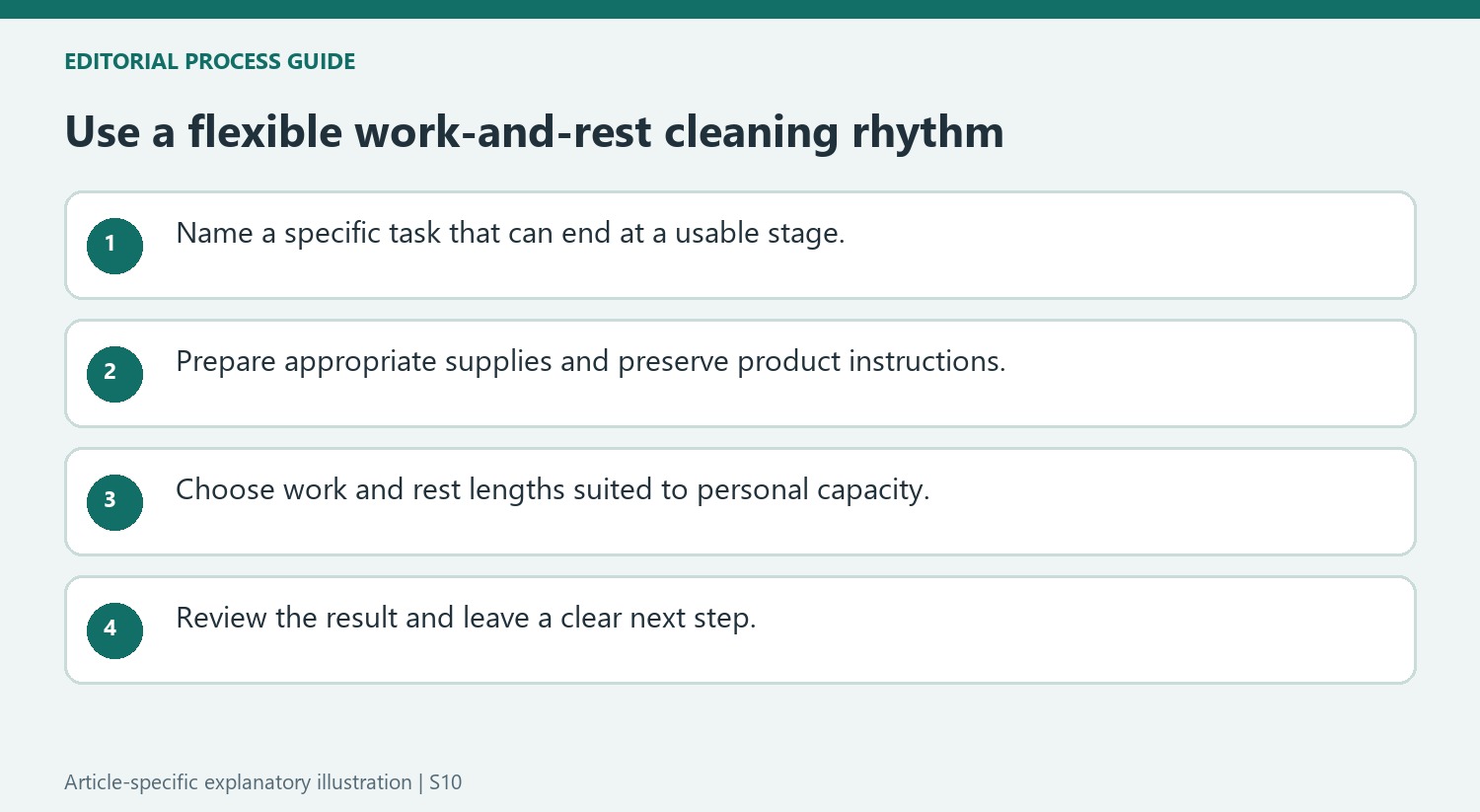 Use a flexible work-and-rest cleaning rhythm