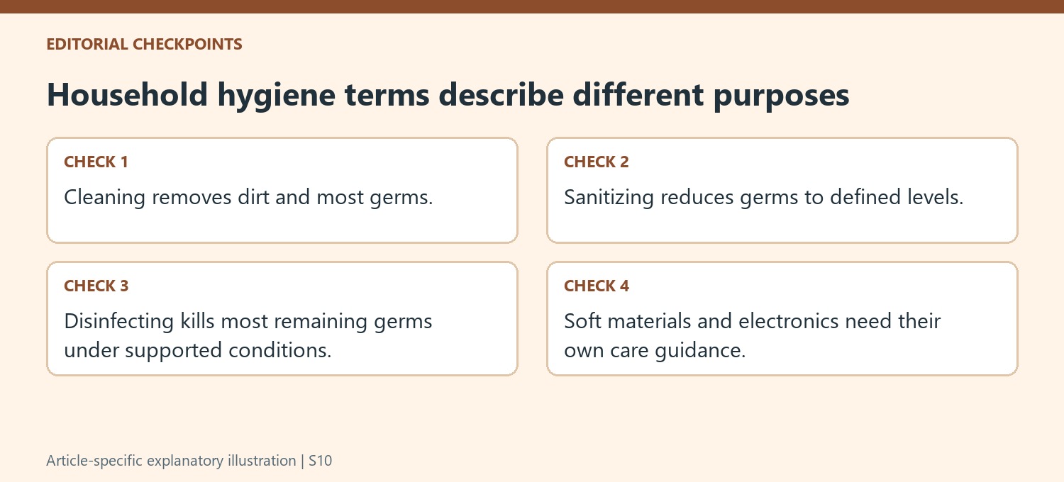 Household hygiene terms describe different purposes
