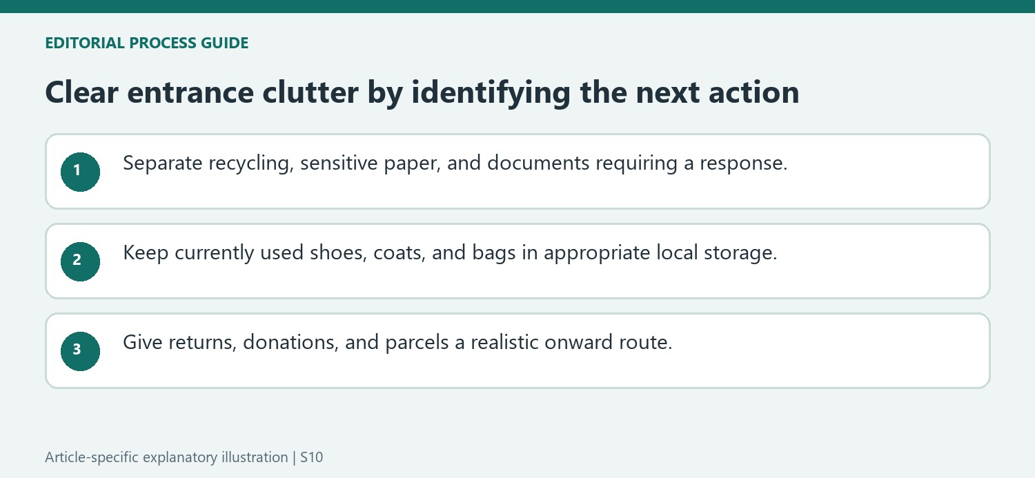 Clear entrance clutter by identifying the next action