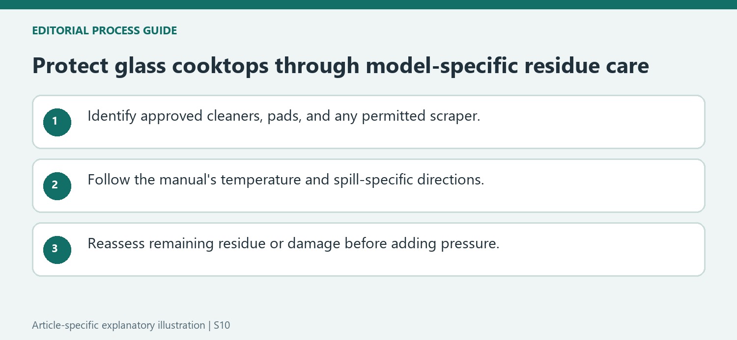 Protect glass cooktops through model-specific residue care