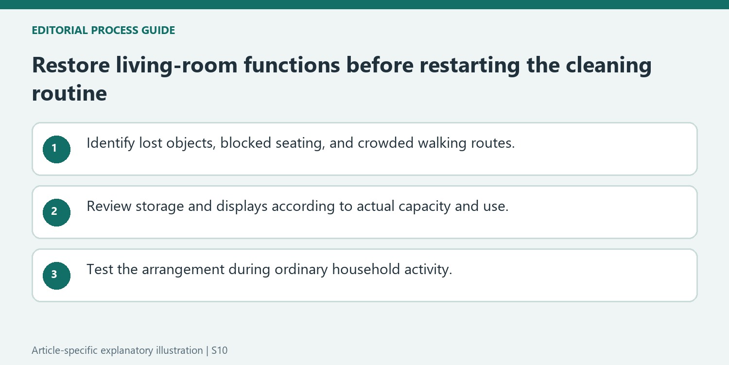 Restore living-room functions before restarting the cleaning routine