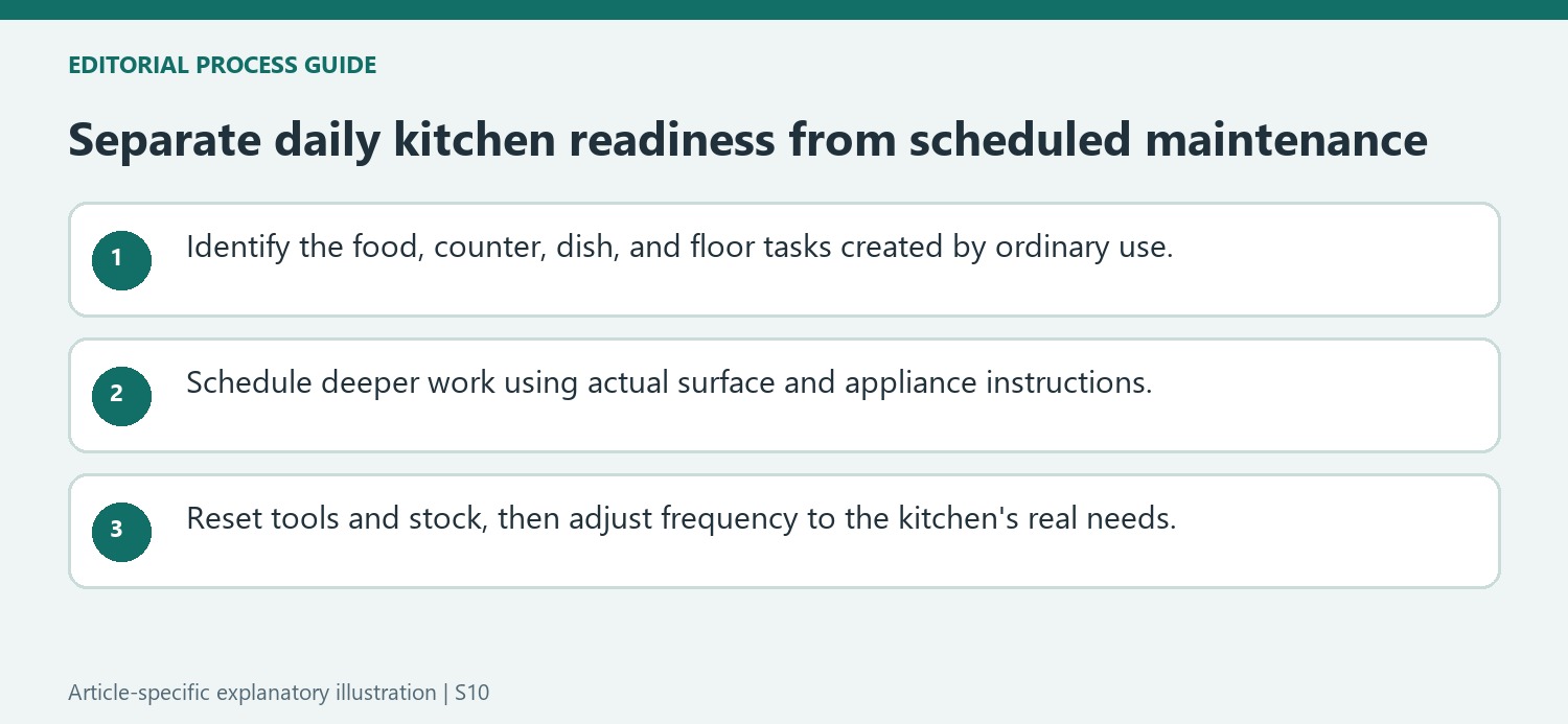 Separate daily kitchen readiness from scheduled maintenance