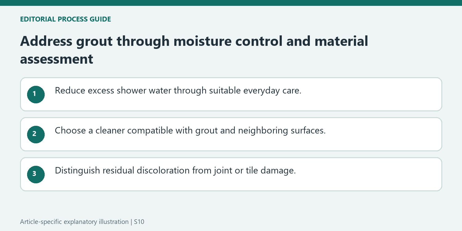 Address grout through moisture control and material assessment