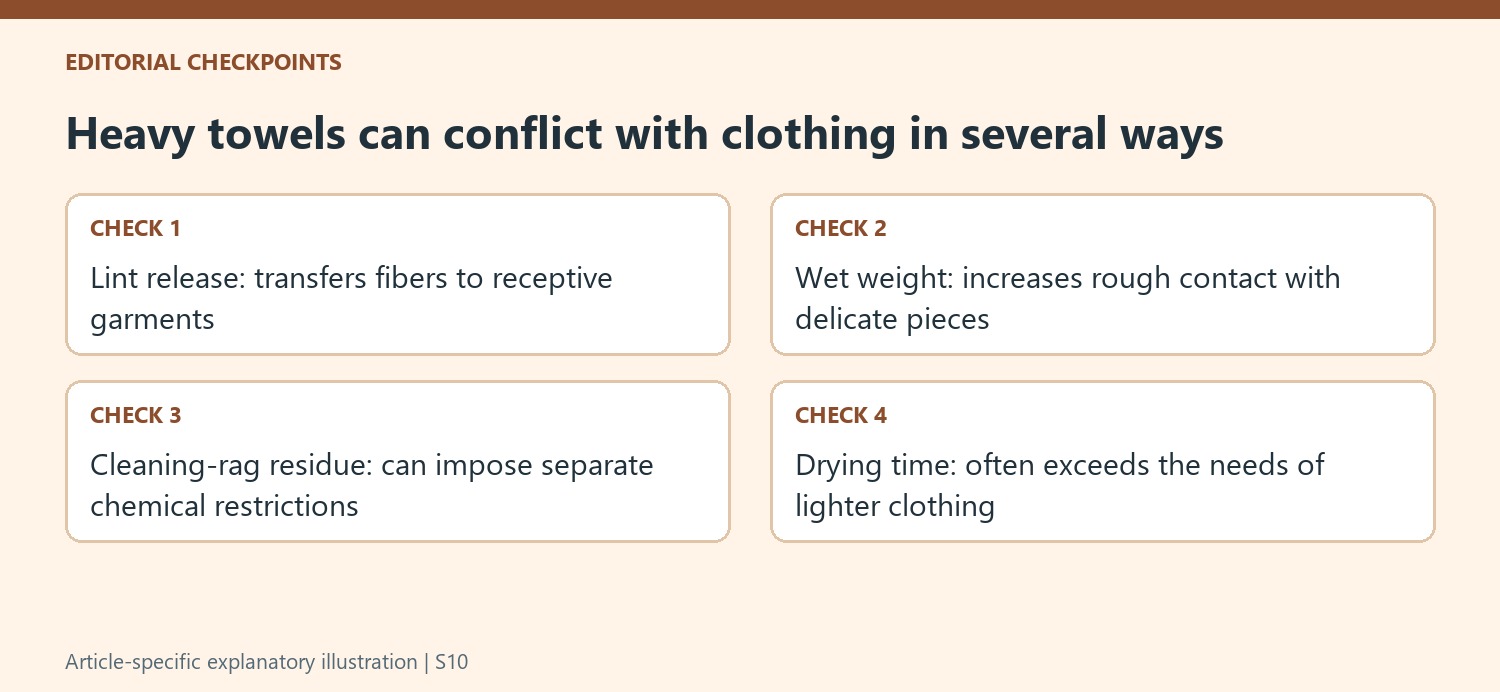 Heavy towels can conflict with clothing in several ways