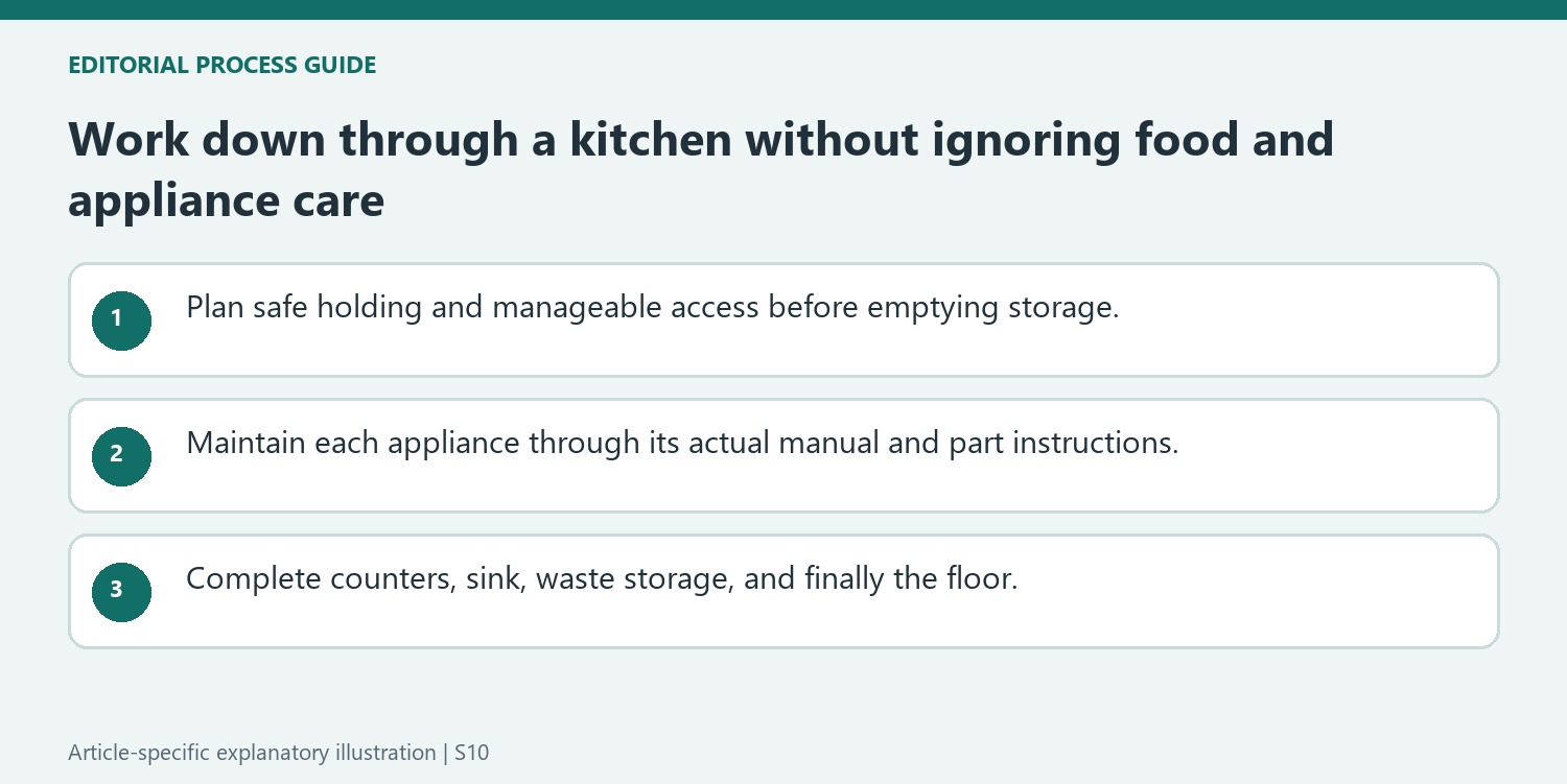 Work down through a kitchen without ignoring food and appliance care