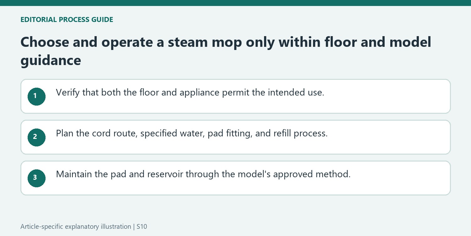 Choose and operate a steam mop only within floor and model guidance