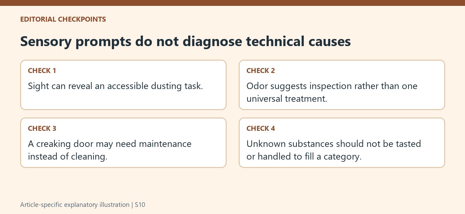 Sensory prompts do not diagnose technical causes