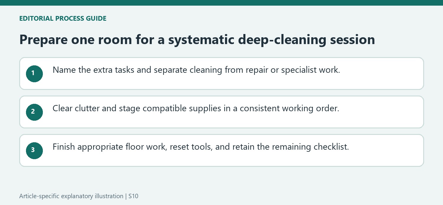 Prepare one room for a systematic deep-cleaning session