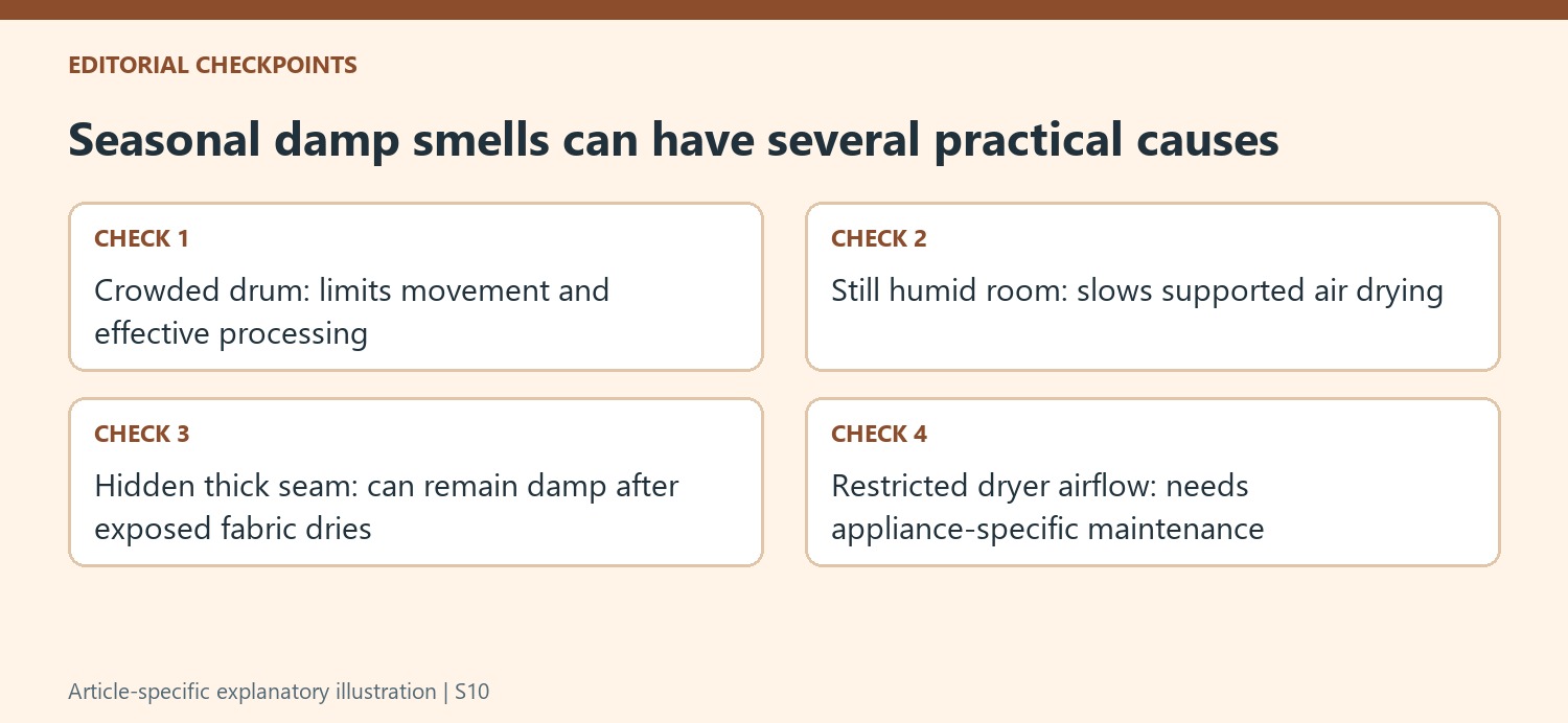 Seasonal damp smells can have several practical causes
