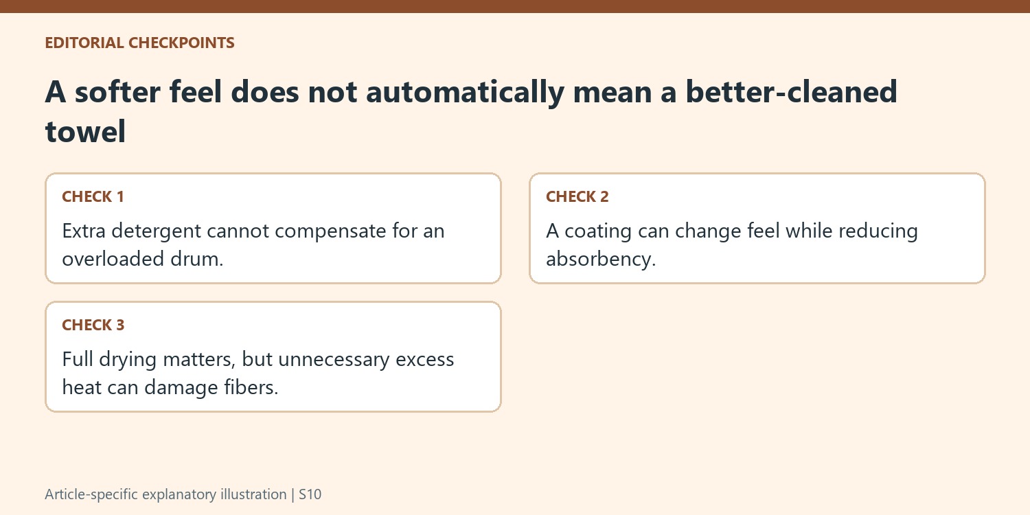 A softer feel does not automatically mean a better-cleaned towel