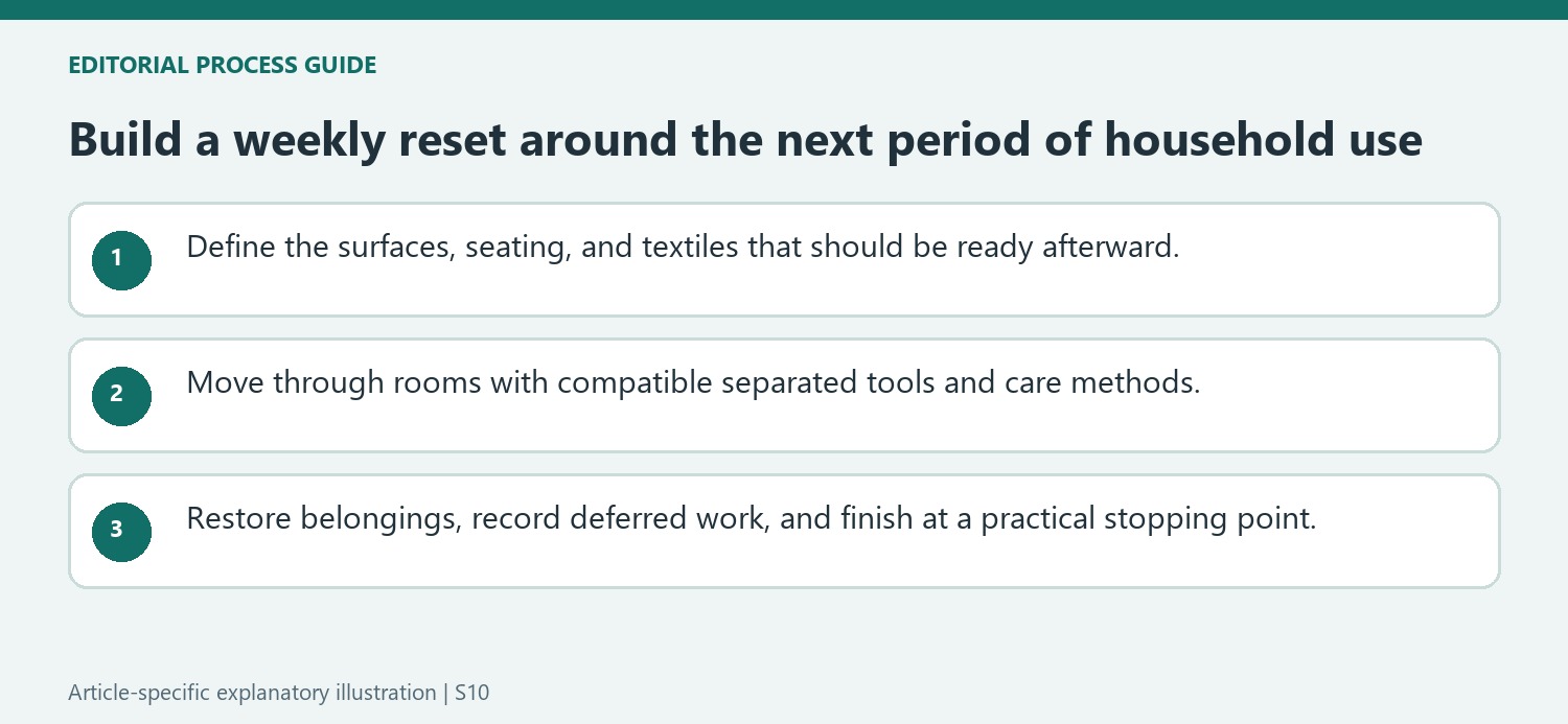 Build a weekly reset around the next period of household use