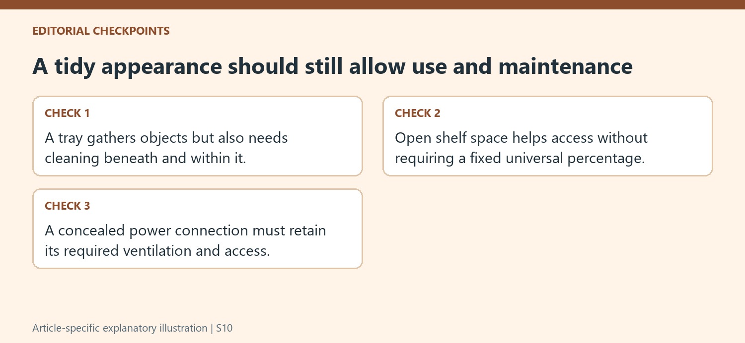 A tidy appearance should still allow use and maintenance