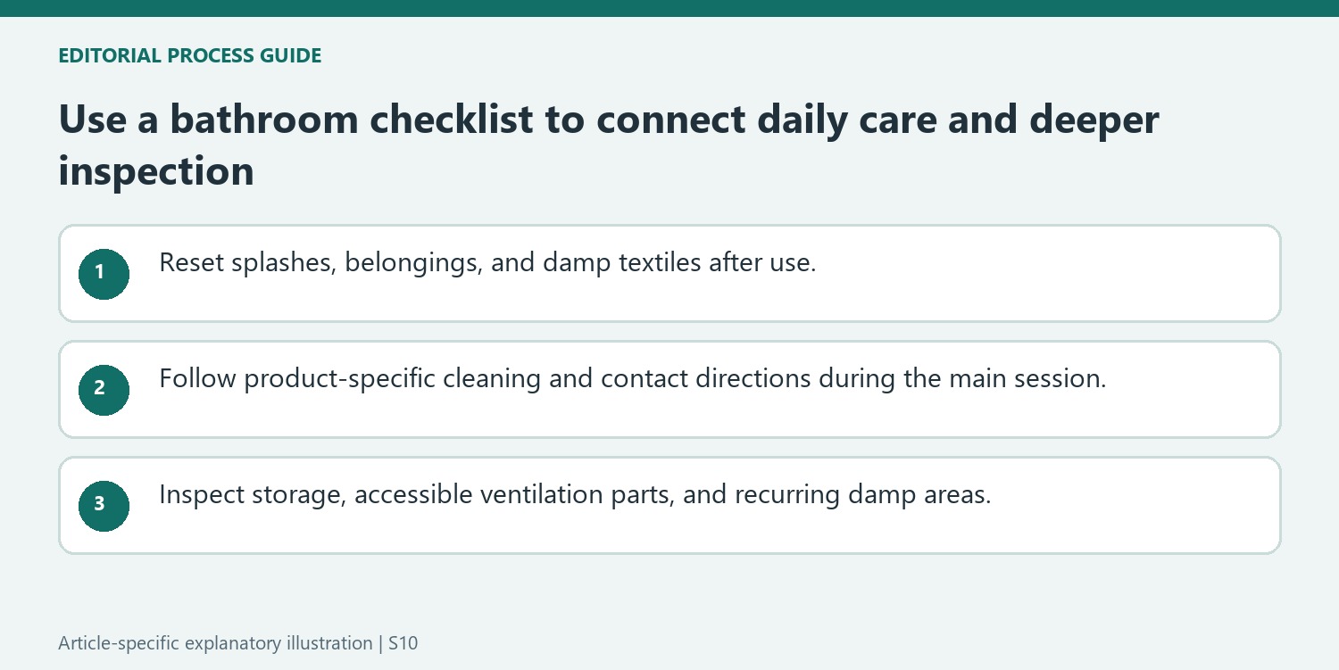 Use a bathroom checklist to connect daily care and deeper inspection